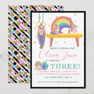 Invitación de cumpleaños de gimnasia de unicornio