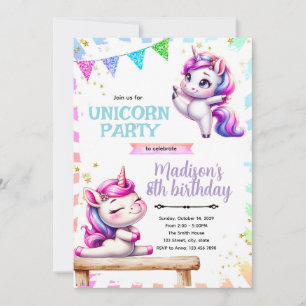 invitación de cumpleaños de gimnasia de unicornio