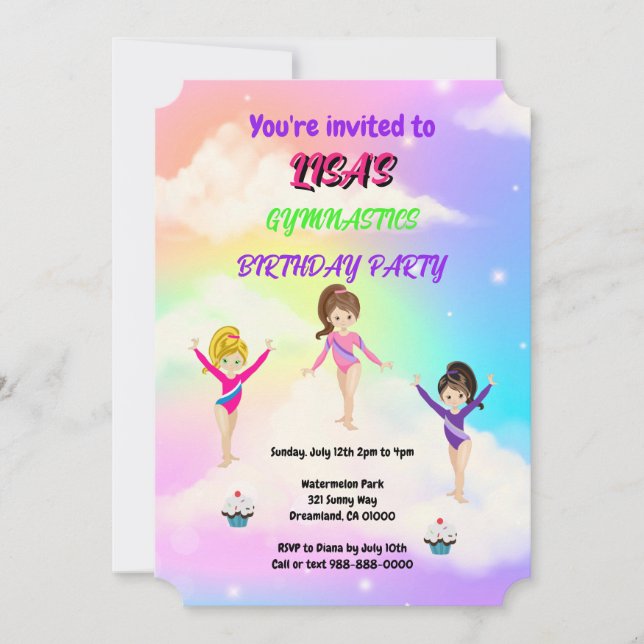 Invitación de cumpleaños de gimnasia | Fiesta de g (Anverso)
