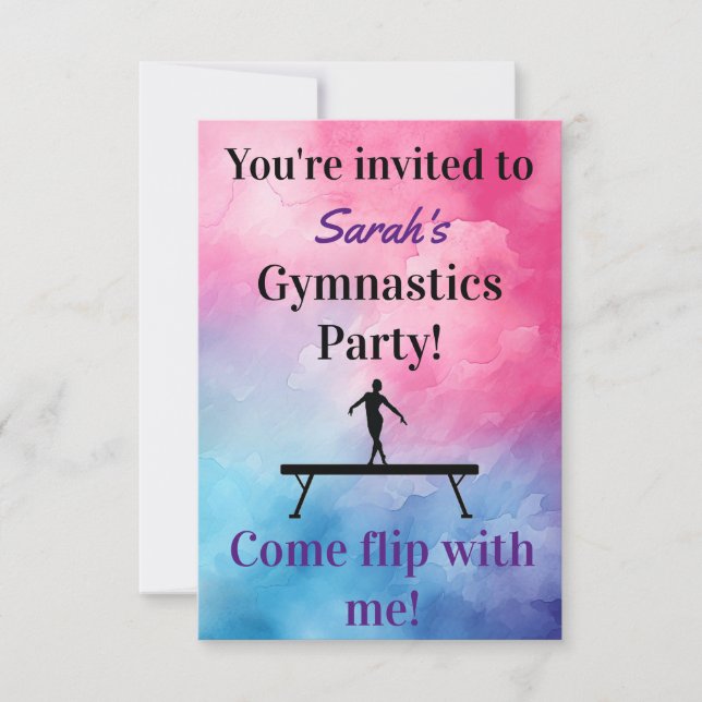 Invitación de cumpleaños de gimnasia | Fiesta de g (Anverso)