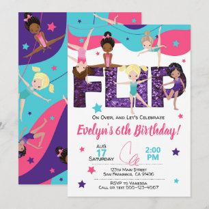 Invitación de cumpleaños de gimnasia, invitación p