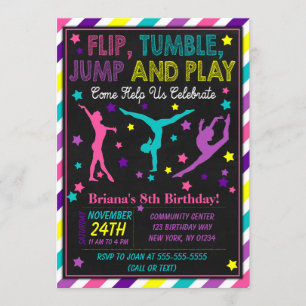 Invitación de cumpleaños de gimnasia para una niña