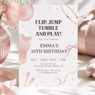 Invitación de cumpleaños de gimnasia rosa para niñ