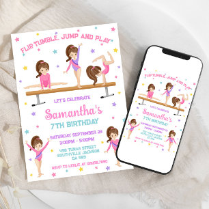 Invitación de cumpleaños de gimnasia Salto Tumba V