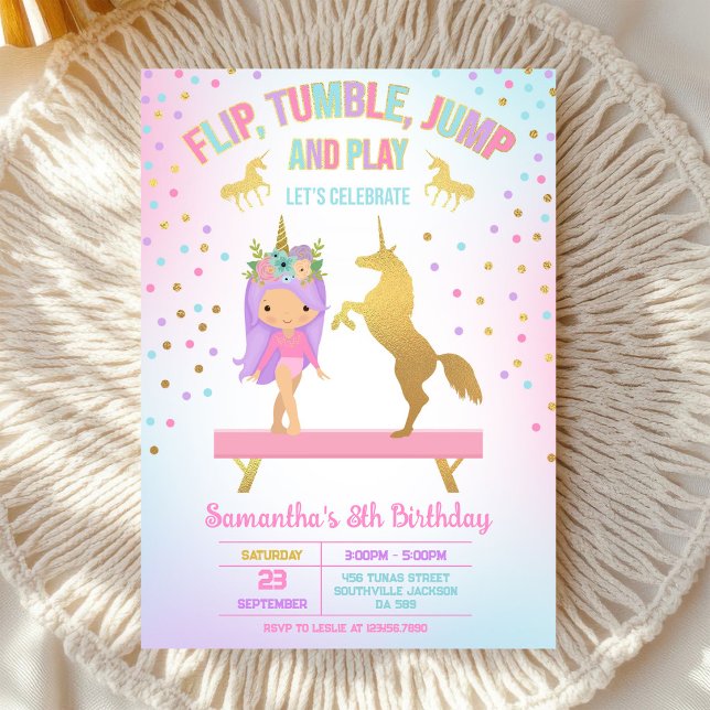 Invitación de cumpleaños de gimnasia Salto Tumblin (Subido por el creador)