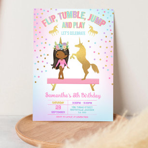 Invitación de cumpleaños de gimnasia Salto Tumblin