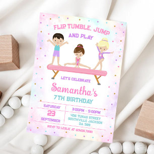 Invitación de cumpleaños de gimnasia Salto Tumblin