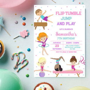 Invitación de cumpleaños de gimnasia Salto Voltere
