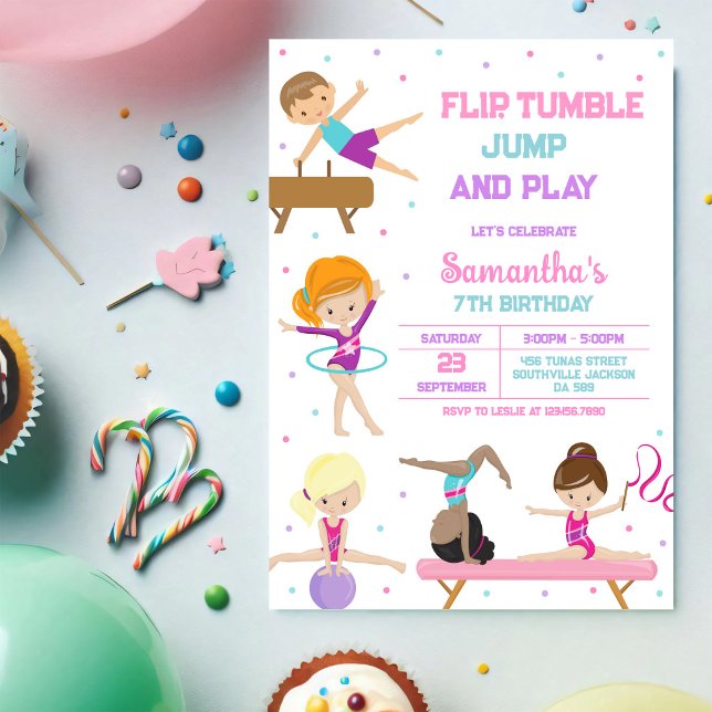 Invitación de cumpleaños de gimnasia Salto Voltere (Subido por el creador)