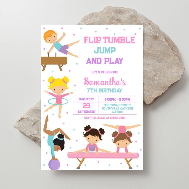 Invitación de cumpleaños de gimnasia Salto Voltere (Subido por el creador)