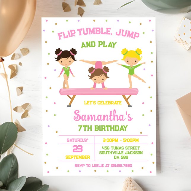 Invitación de cumpleaños de gimnasia Salto Voltere (Subido por el creador)