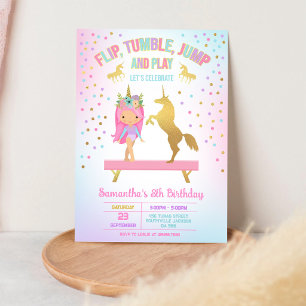 Invitación de cumpleaños de gimnasia Salto Voltere