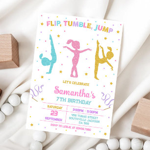 Invitación de cumpleaños de gimnasia Salto Voltere
