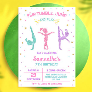 Invitación de cumpleaños de gimnasia Salto Voltere
