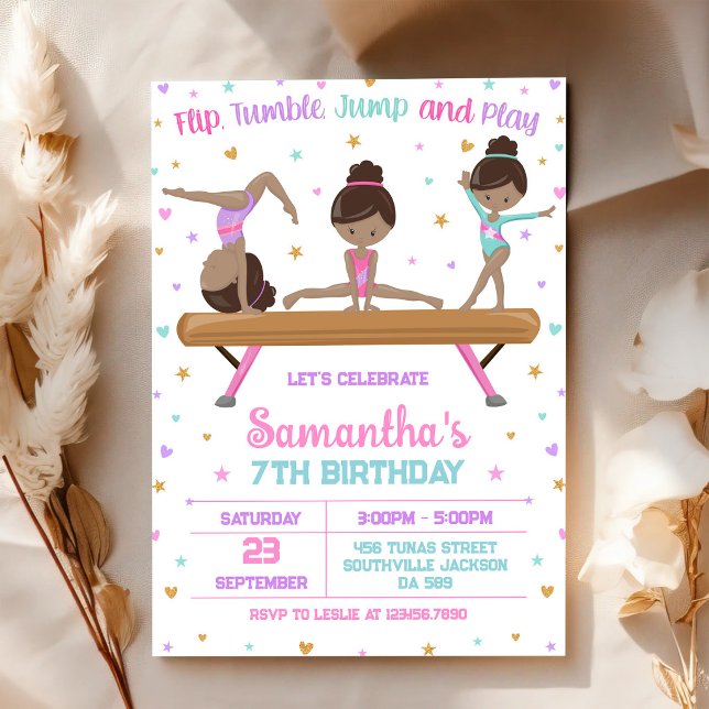 Invitación de cumpleaños de gimnasia Salto Voltere (Subido por el creador)