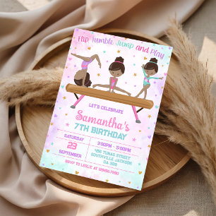 Invitación de cumpleaños de gimnasia Salto Voltere