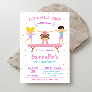Invitación de cumpleaños de gimnasia Salto Voltere