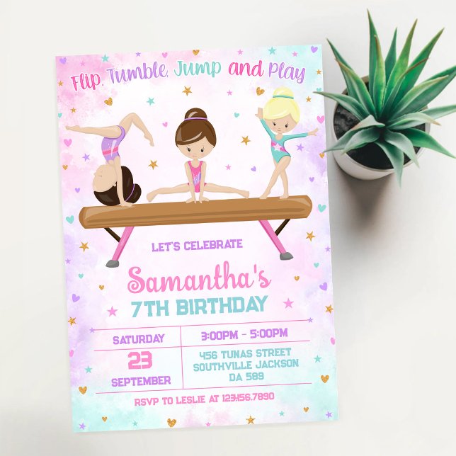 Invitación de cumpleaños de gimnasia Salto Voltere (Subido por el creador)