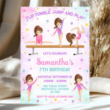 Invitación de cumpleaños de gimnasia Salto Voltere