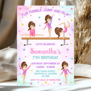 Invitación de cumpleaños de gimnasia Salto Voltere