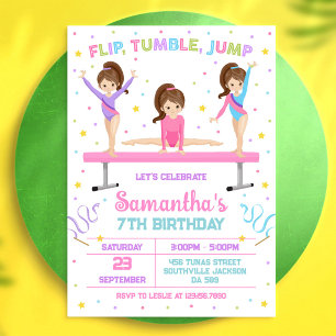 Invitación de cumpleaños de gimnasia Salto Voltere
