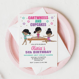 Invitación de cumpleaños de gimnasia Volteretas la