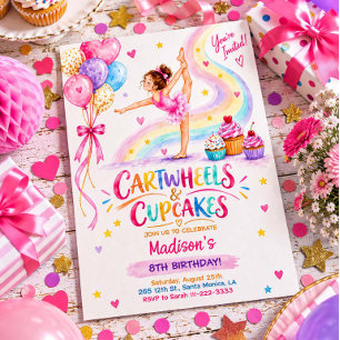 Invitación de cumpleaños de gimnasia Volteretas y 