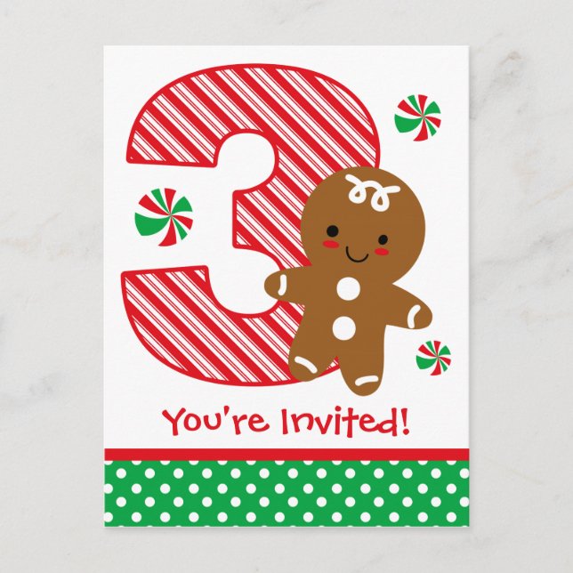 Invitación de cumpleaños de Gingerbread Boy (Anverso)