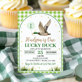 Invitación de cumpleaños de Gingham Green, un pato