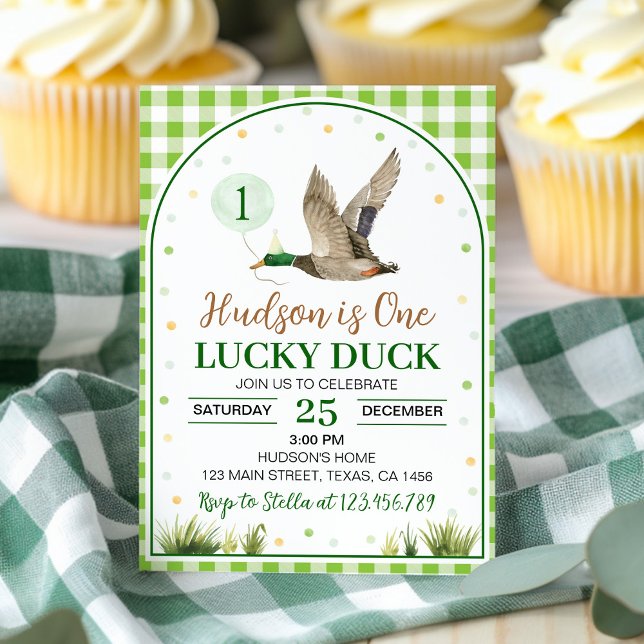 Invitación de cumpleaños de Gingham Green, un pato (Subido por el creador)