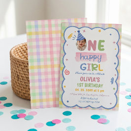 Invitación de cumpleaños de Gingham Pastel de Una