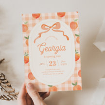 Invitación de cumpleaños de Gingham Peach