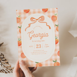 Invitación de cumpleaños de Gingham Peach