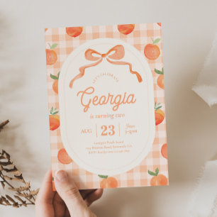 Invitación de cumpleaños de Gingham Peach