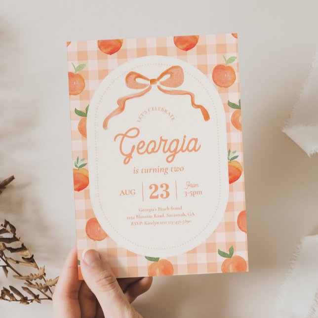 Invitación de cumpleaños de Gingham Peach (Subido por el creador)
