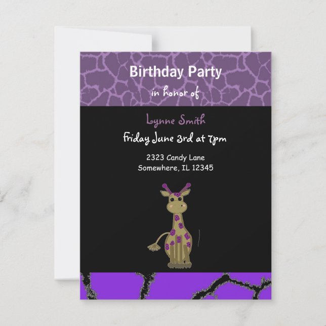 Invitación de cumpleaños de Giraffe (Anverso)