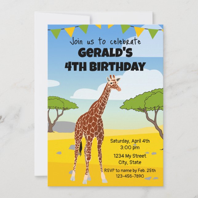 Invitación de cumpleaños de Giraffe (Anverso)