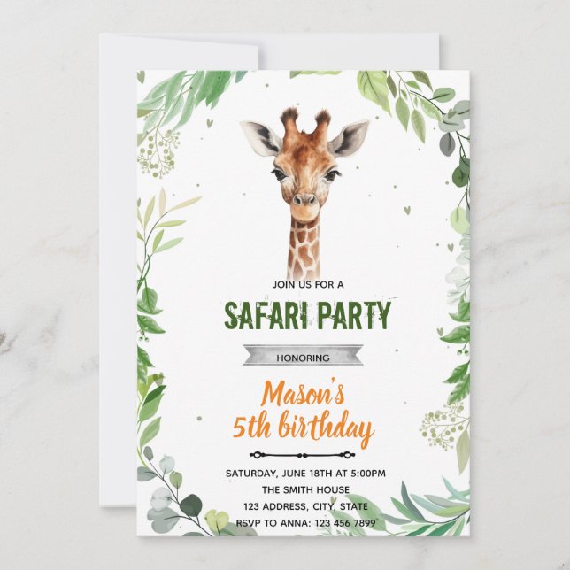 Invitación de cumpleaños de Giraffe ducha (Anverso)