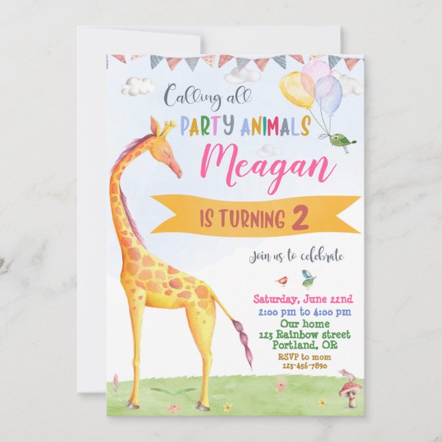 Invitación de cumpleaños de Giraffe fiesta de la s (Anverso)