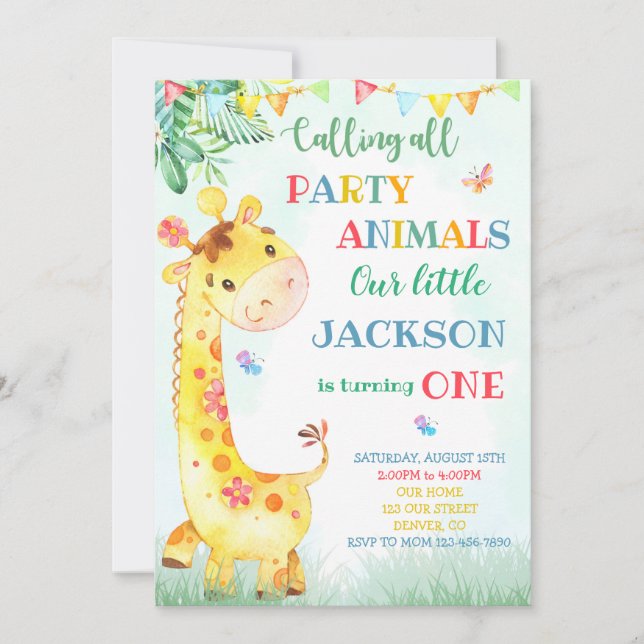 Invitación de cumpleaños de Giraffe Invitación a S (Anverso)