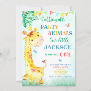 Invitación de cumpleaños de Giraffe Invitación a S