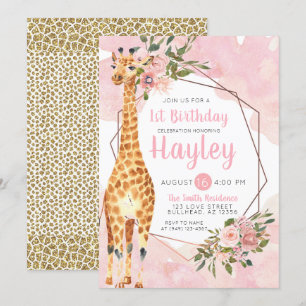 Invitación de cumpleaños de Giraffe Safari Waterco