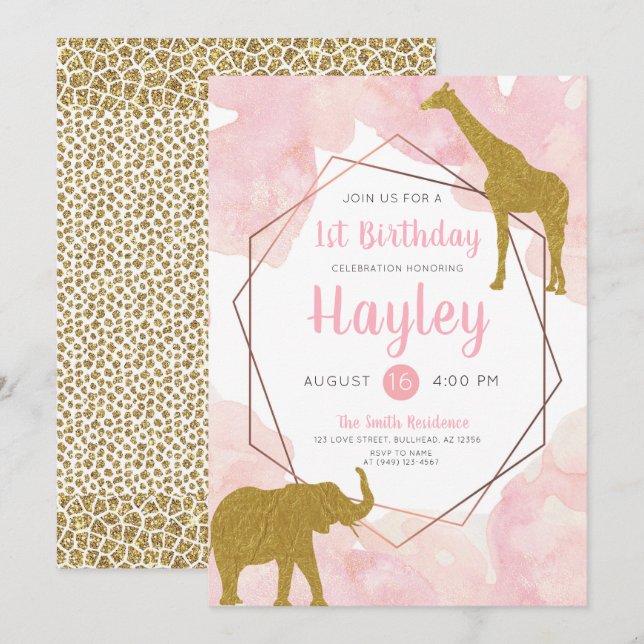 Invitación de cumpleaños de Giraffe Safari Waterco (Anverso / Reverso)