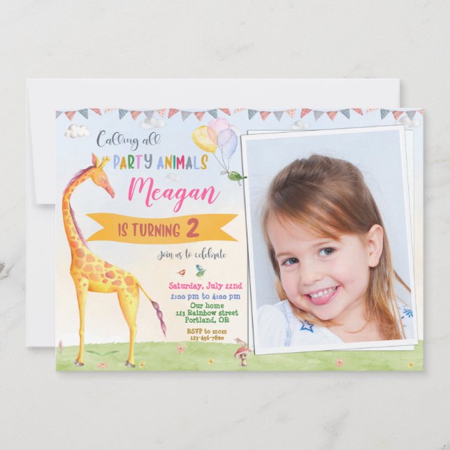 Invitación de cumpleaños de Giraffe Selva Safari (Anverso)