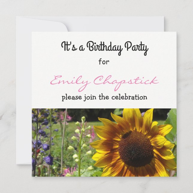 Invitación de cumpleaños de girasol (Anverso)