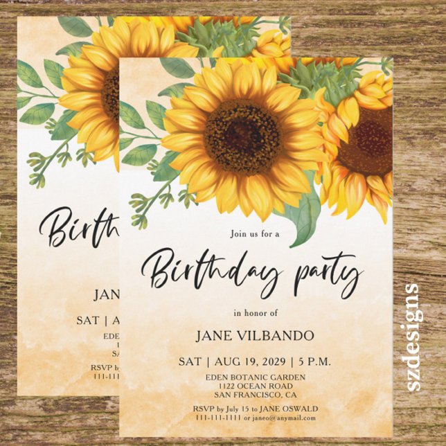 Invitación de cumpleaños de girasol elegante (Subido por el creador)