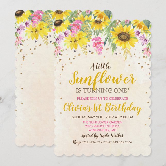 Invitación de cumpleaños de girasol para cualquier (Anverso / Reverso)