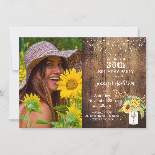 Invitación de cumpleaños de girasoles (Anverso)