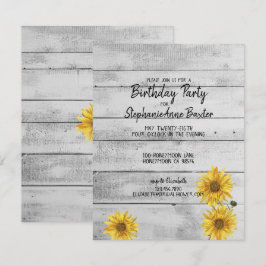 Invitación de cumpleaños de girasoles de madera bl