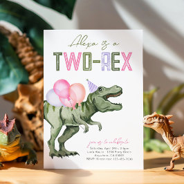 Invitación de cumpleaños de Girly Two-Rex Dinosaur